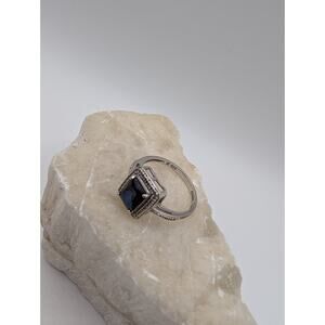 925 Sterling Silver Blue Gem Square Cut Ring Size 9 Vintage